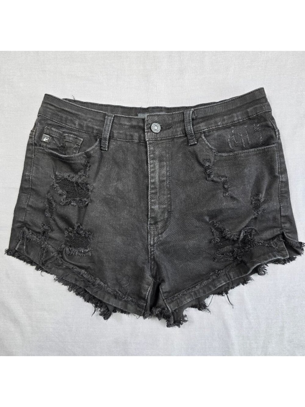 KanCan Black Distressed High-Rise Denim Shorts Size 11 29 Frayed Hem Estilo
